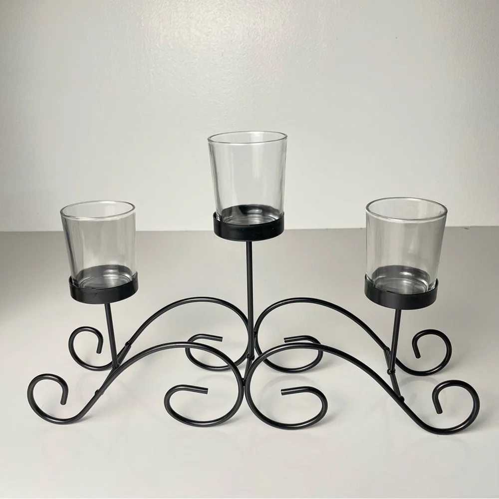Mantle Candleholder Three Votive Glass Candle Holder- Metal